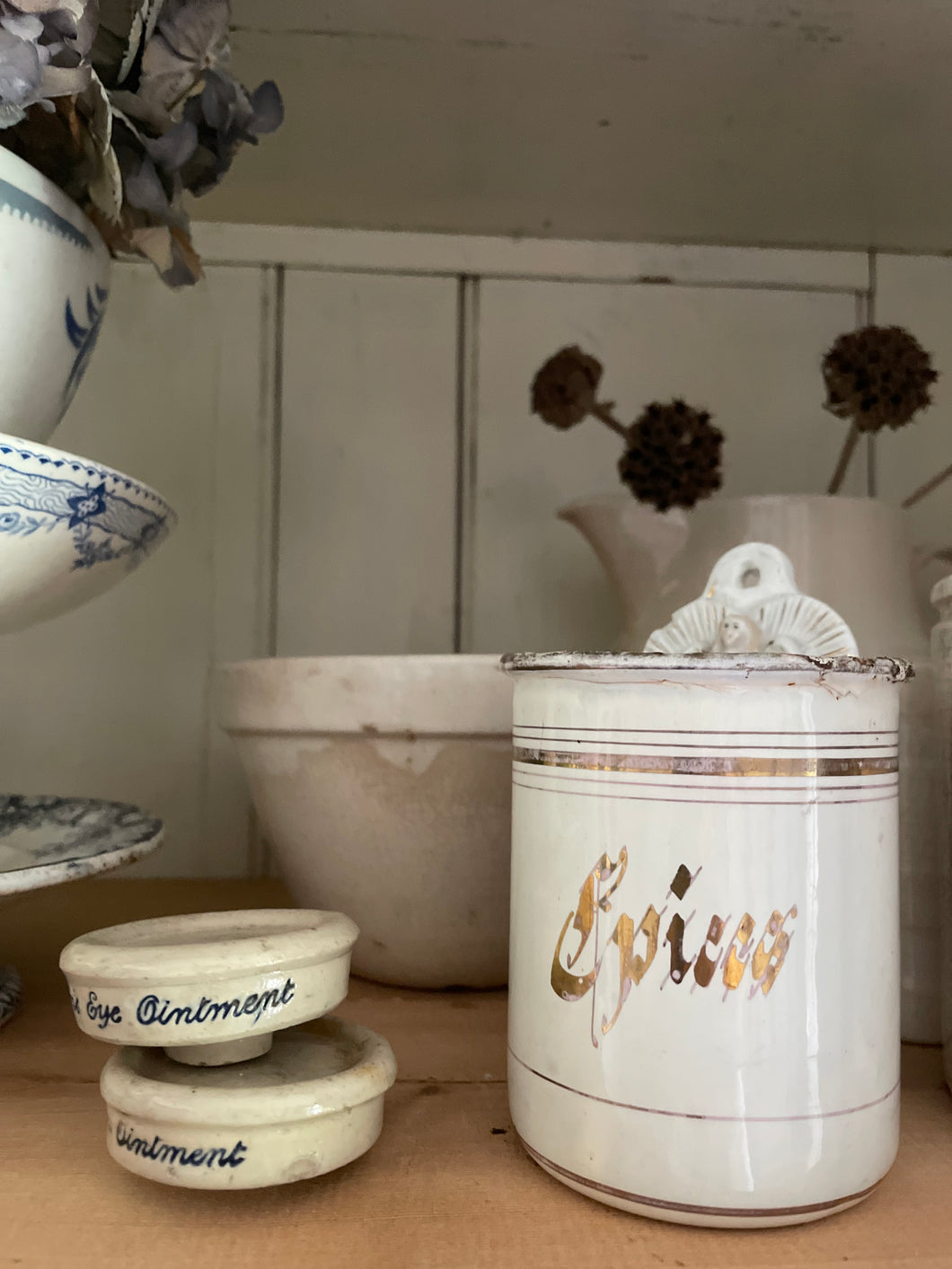 French enamel spice canister