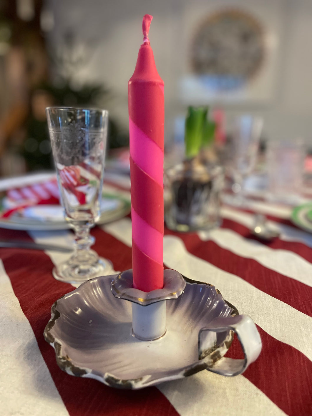 Pink & red helter skelter candle trio
